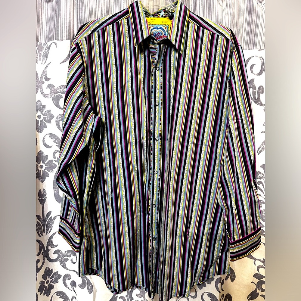 Robert Graham Multicolored Vertical Stripes Button Down Shirt Flip Cuffs Sz 2XLB